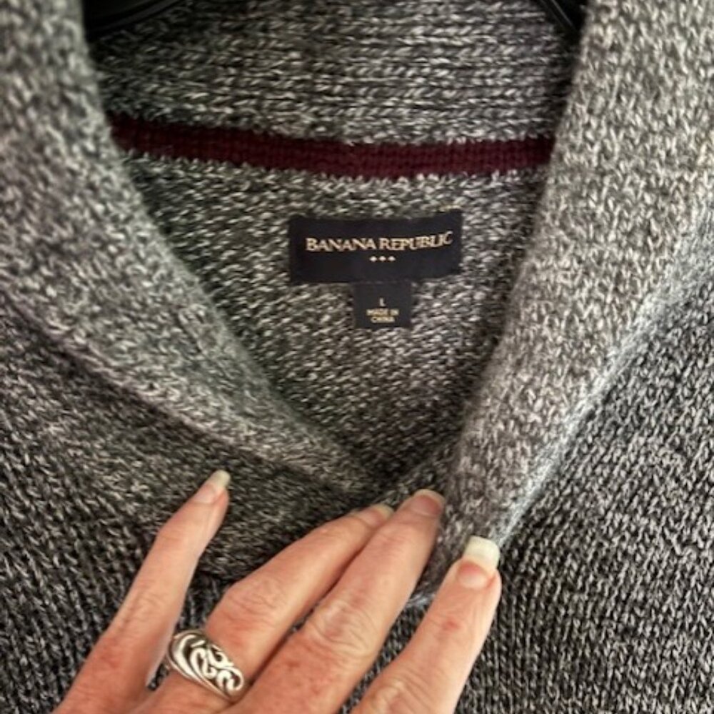Banana Republic L Shawl Neck Sweater Gray Long Sleeve Cozy Luxe Preppy Knit - Picture 7 of 8